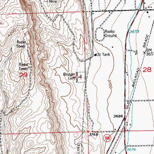 Topographic Map of Bridger Cemetery, MT