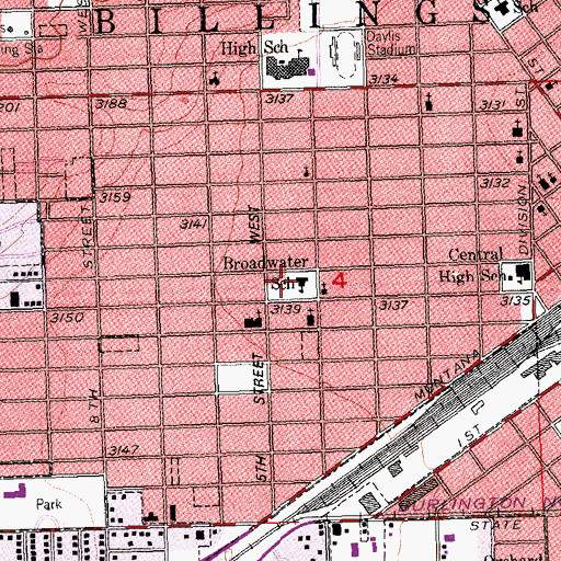 Topographic Map of Broadwater School, MT