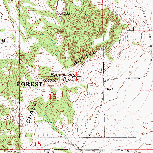 Topographic Map of Bronco Sam Spring, MT