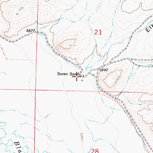 Topographic Map of Brown Ranch, MT