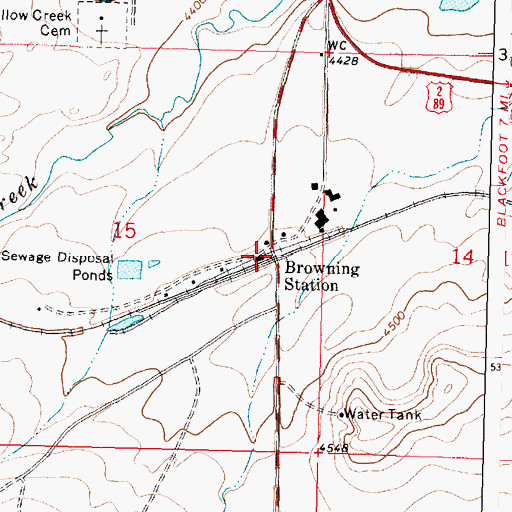 Topographic Map of Browning Station, MT