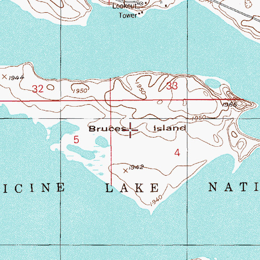 Topographic Map of Bruces Island, MT