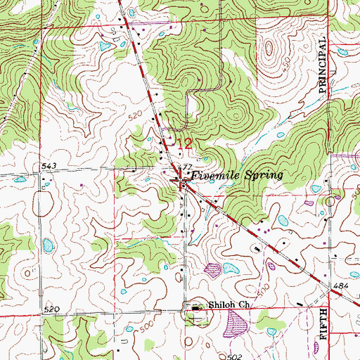 Topographic Map of Fivemile Spring, AR