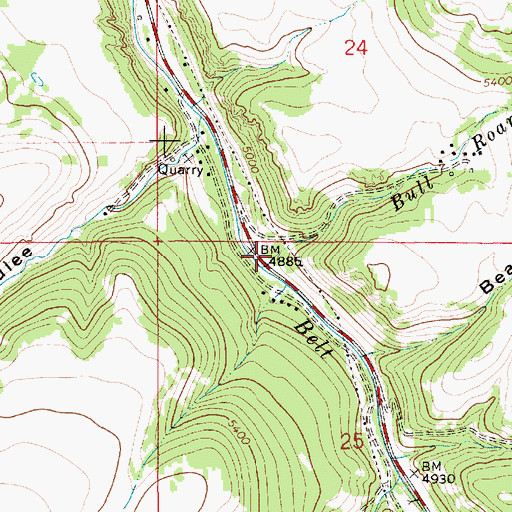 Topographic Map of Bull Roaring Creek, MT