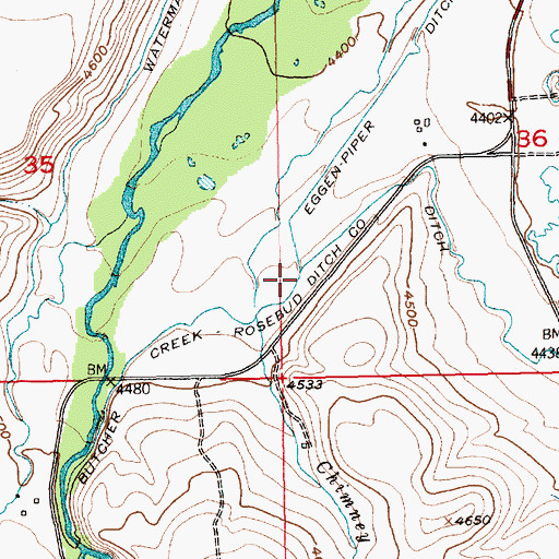 Topographic Map of Butcher Creek Rosebud Ditch County, MT