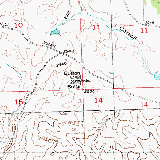 Topographic Map of Button Butte, MT