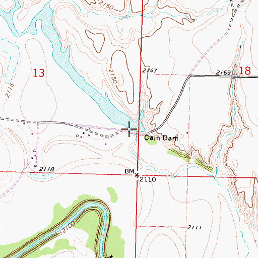 Topographic Map of Cain Dam, MT