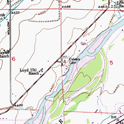 Topographic Map of Calvary Cemetery, MT