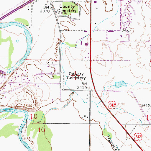 Topographic Map of Calvary Cemetery, MT