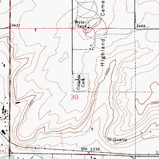 Topographic Map of Calvary Cemetery, MT
