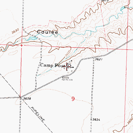 Topographic Map of Camp Four, MT