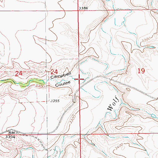 Topographic Map of Campbell Coulee, MT