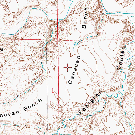 Topographic Map of Canavan Bench, MT