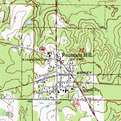 Topographic Map of Fountain Hill, AR