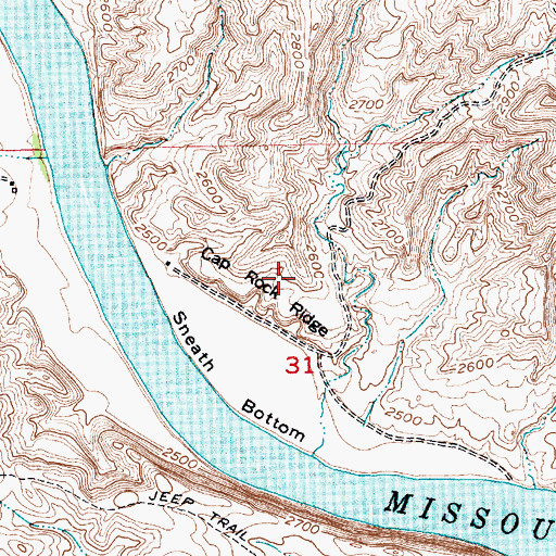 Topographic Map of Cap Rock Ridge, MT