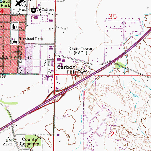Topographic Map of Carbon Hill, MT