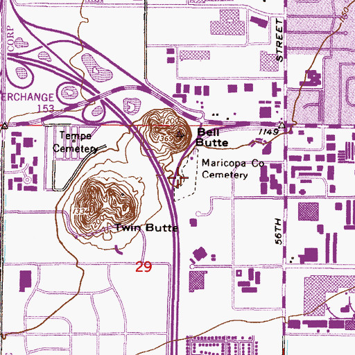 Topographic Map of Twin Buttes Cemetery, AZ