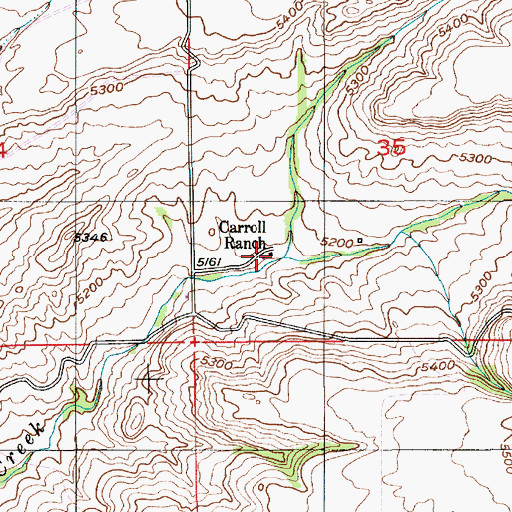Topographic Map of Carroll Ranch, MT