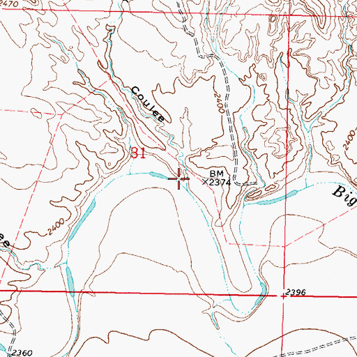Topographic Map of Casper Coulee, MT