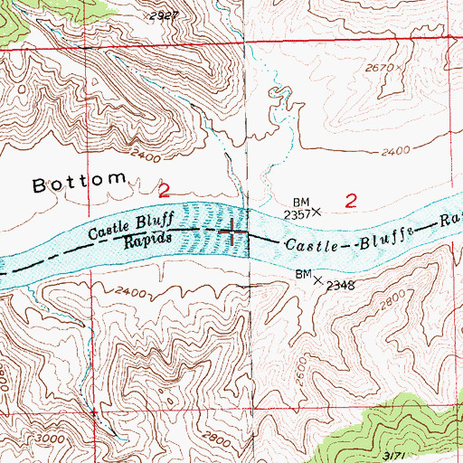 Topographic Map of Castle Bluff Rapids, MT