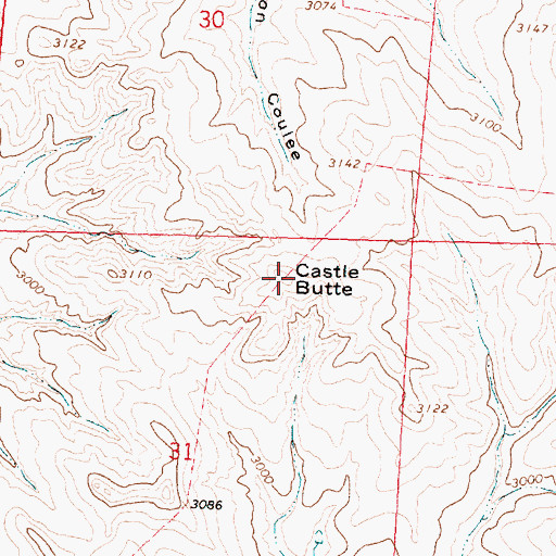 Topographic Map of Castle Butte, MT