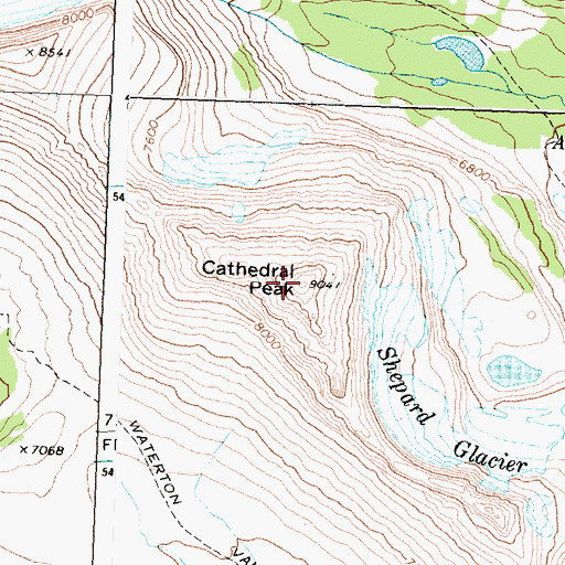 Topographic Map of Cathedral Peak, MT