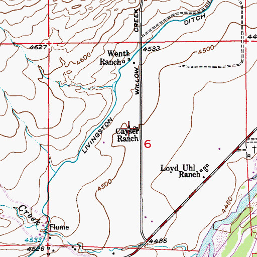 Topographic Map of Cayser Ranch, MT