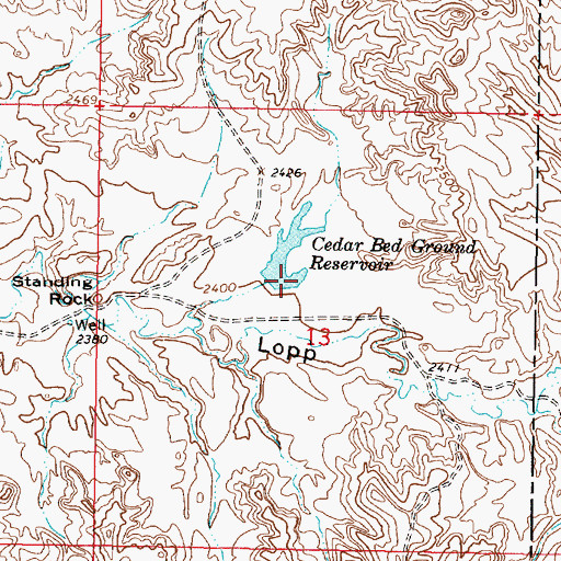 Topographic Map of Cedar Bed Ground Reservoir, MT