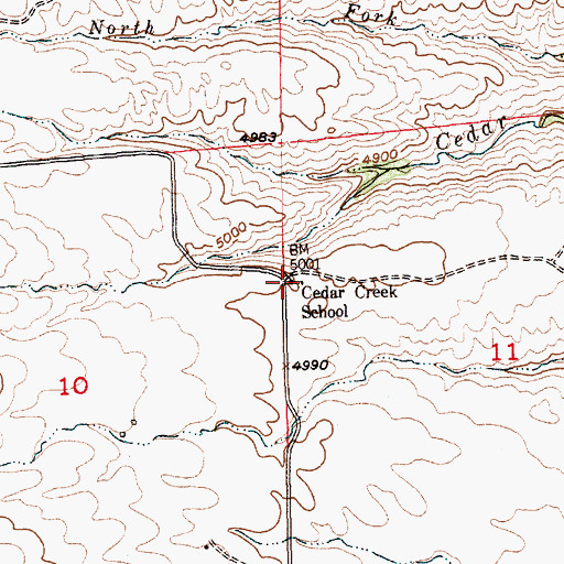 Topographic Map of Cedar Creek School (historical), MT
