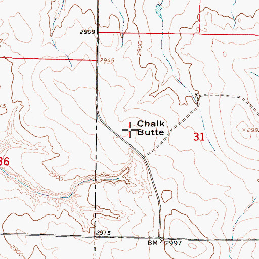 Topographic Map of Chalk Butte, MT