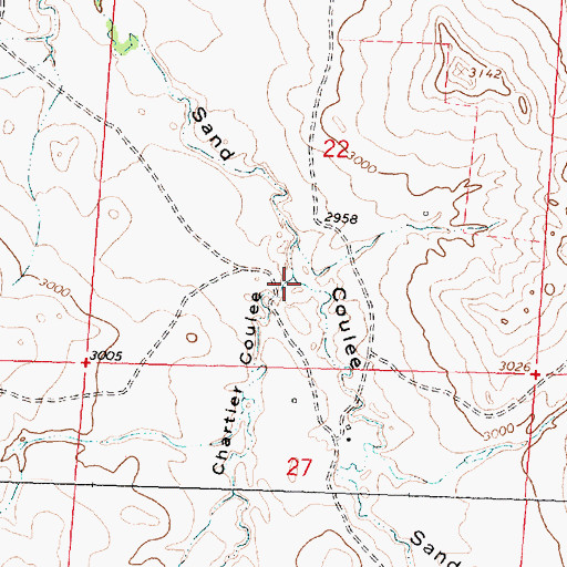 Topographic Map of Chartier Coulee, MT