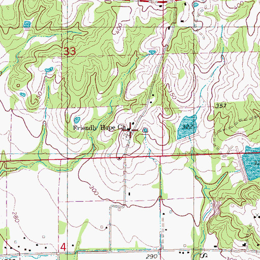 Topographic Map of Friendly Hope Baptist Church, AR