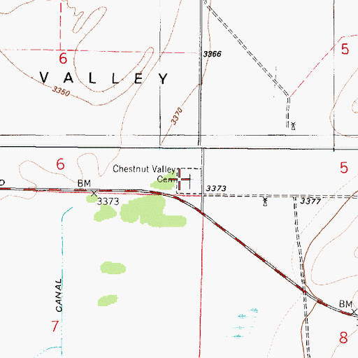 Topographic Map of Chesnut Valley Cemetery, MT