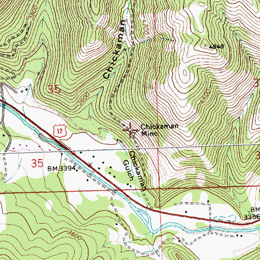 Topographic Map of Chickaman Mine, MT