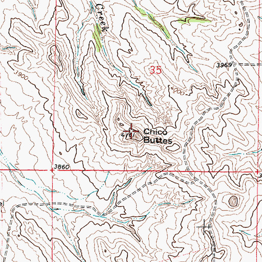 Topographic Map of Chico Buttes, MT