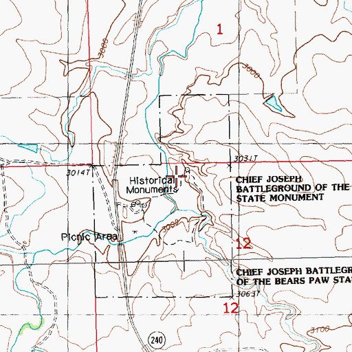Topographic Map of Chief Joseph Battleground, MT