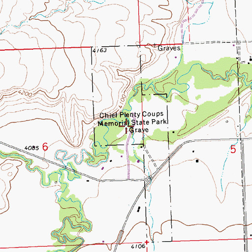 Topographic Map of Chief Plenty Coups State Park, MT