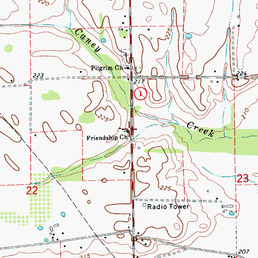 Topographic Map of First Friendship Baptist Church, AR