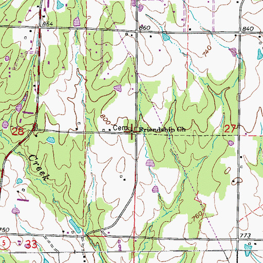 Topographic Map of Friendship Freewill Baptist Church, AR