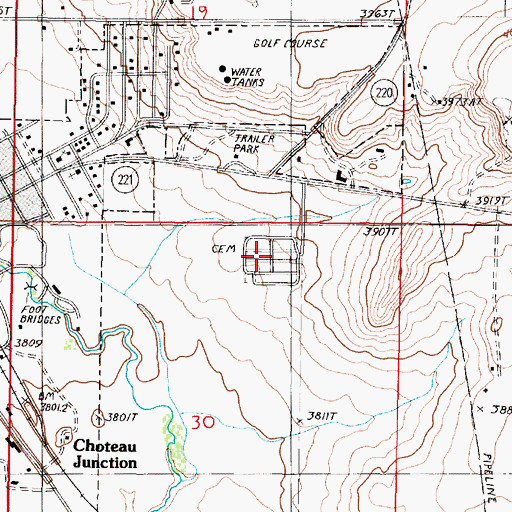 Topographic Map of Choteau Cemetery, MT
