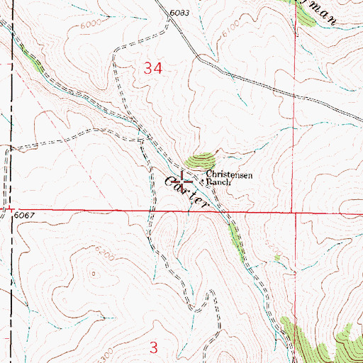 Topographic Map of Christensen Ranch, MT