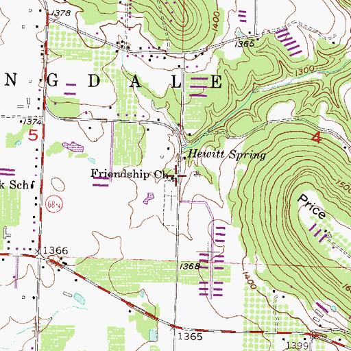 Topographic Map of Friendship Baptist Church, AR