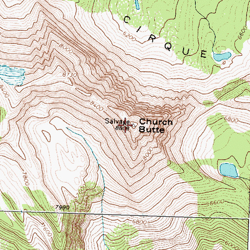 Topographic Map of Church Butte, MT
