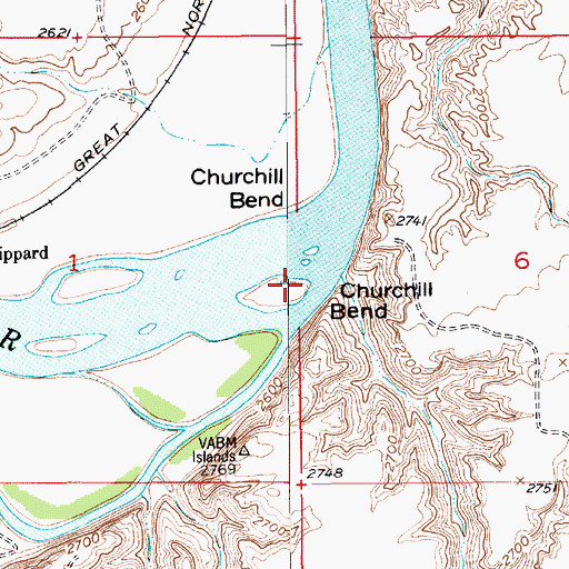 Topographic Map of Churchill Bend, MT