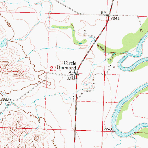 Topographic Map of Circle Diamond School (historical), MT
