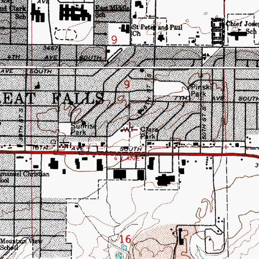 Topographic Map of Clara Park, MT