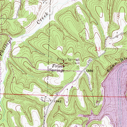 Topographic Map of Frisco Springs, AR