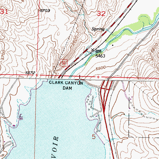 Topographic Map of Clark Canyon Dam, MT