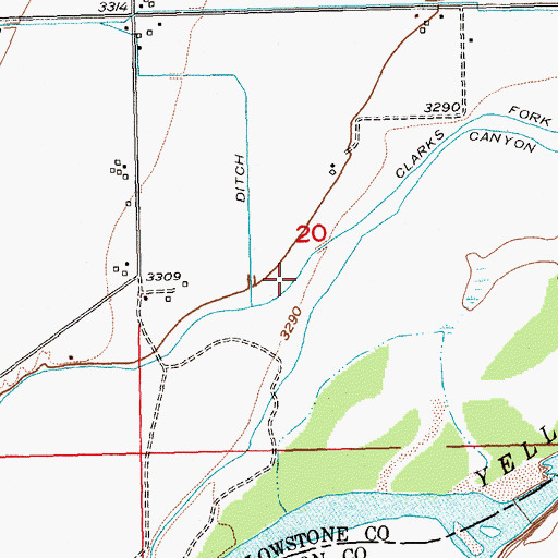 Topographic Map of Clarks Fork Ditch, MT