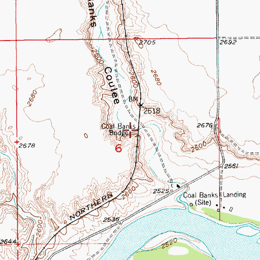 Topographic Map of Coal Banks Bridge, MT